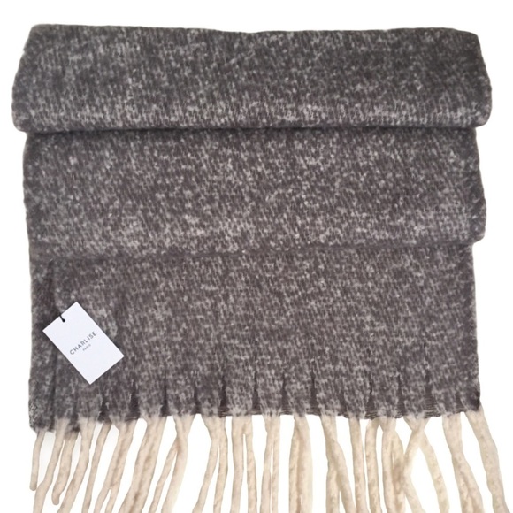 Charlise Paris Fringe Luxe Scarf Grey Tweed NWT - Picture 1 of 6